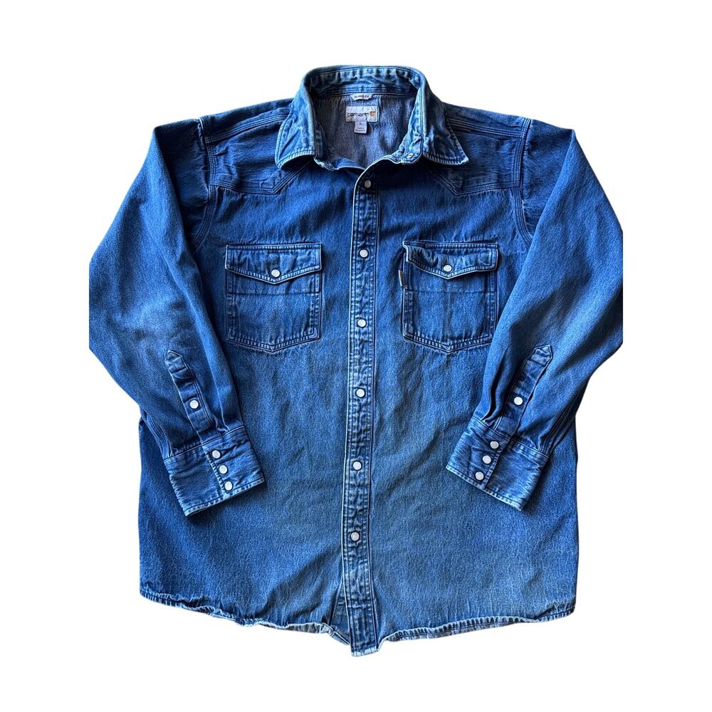 Vintage Carhartt Relaxed Fit XL Pearl Snap Workwear Western Denim Shirt